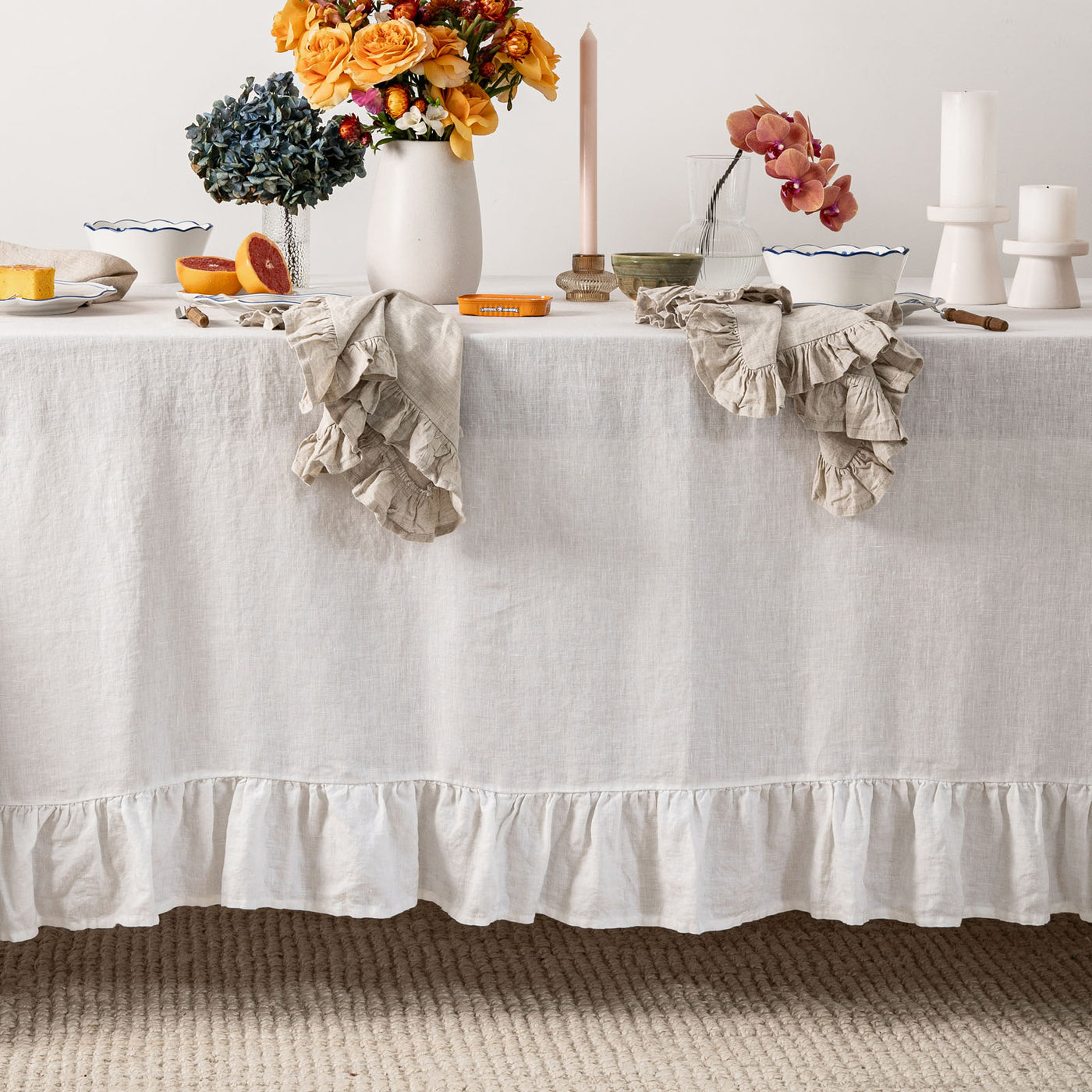 White Table Cloth with Ruffles