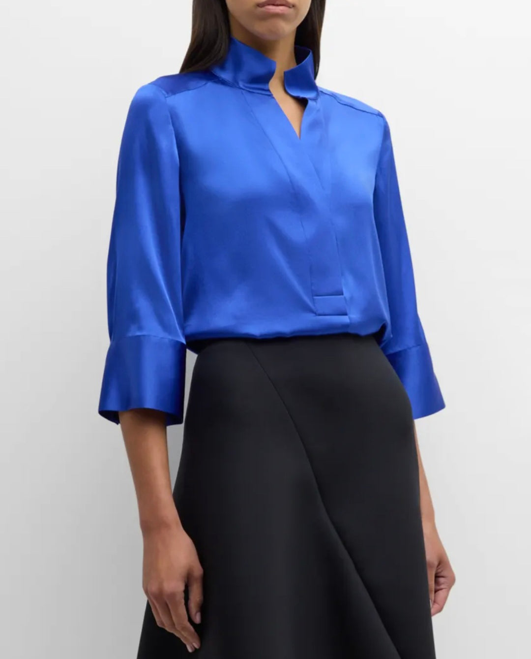 Satin Top | Blue Top | Formal Top | Quarter Sleeves Top