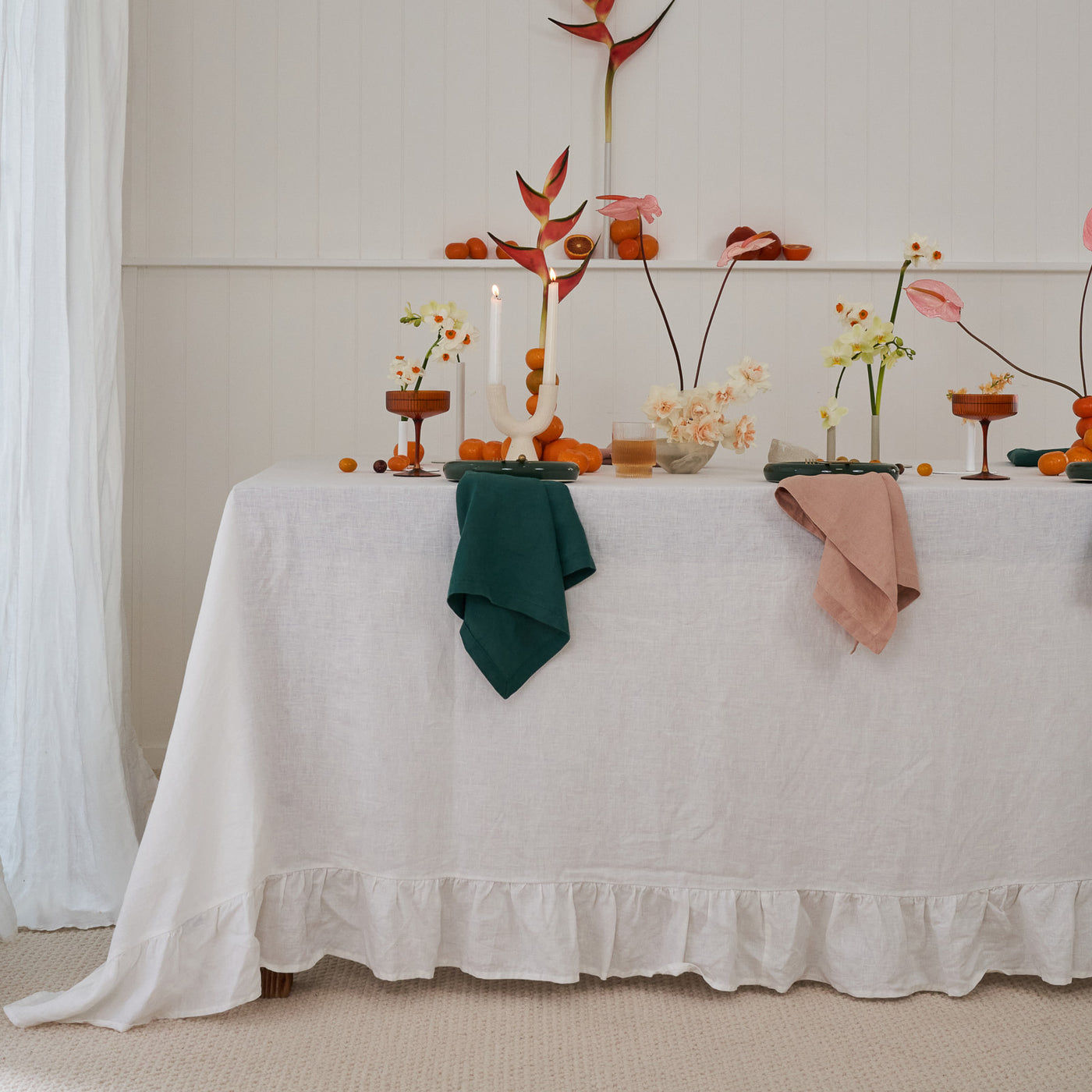 100% Linen Napkin Set Peach & Green