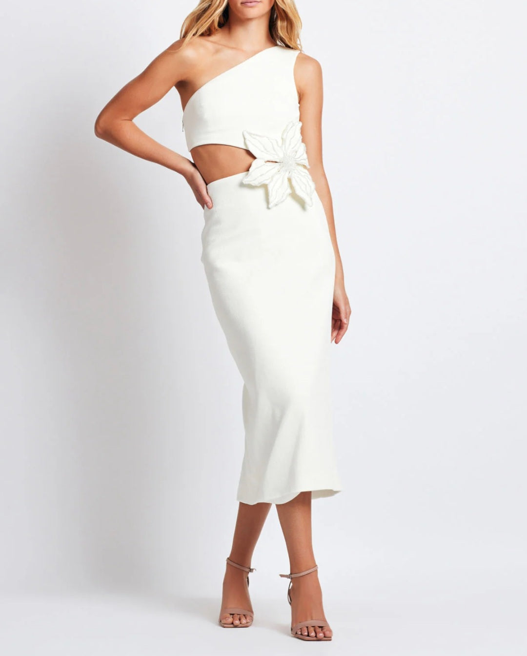 White One Shoulder Maxi Dress | Asymmetric Dress | Applique Dress | Su