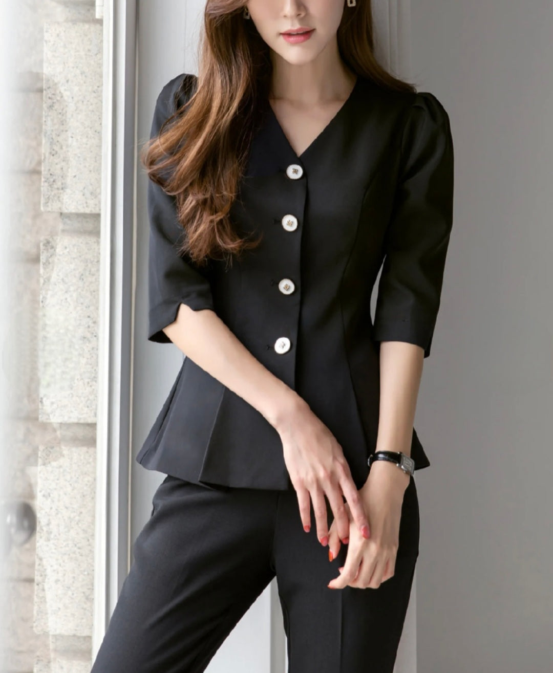 Elegant Unique Peplum Top Jacket | Korean Style Feminine Style V Neck 