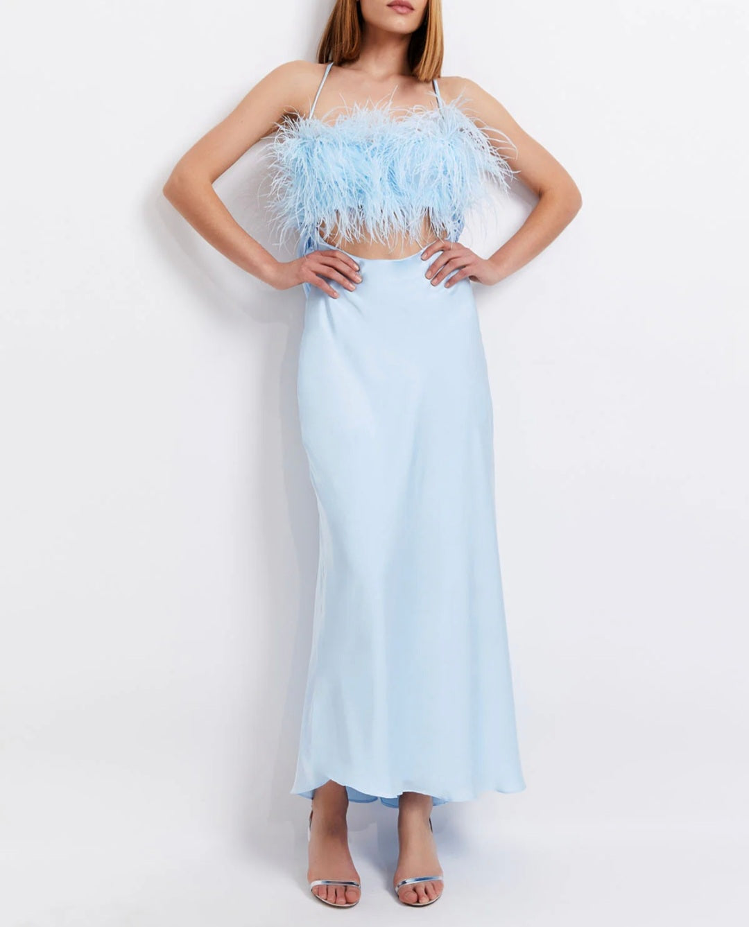 Blue Maxi Feather Dress | Strap Dress | Feather Dress | Backless Dress