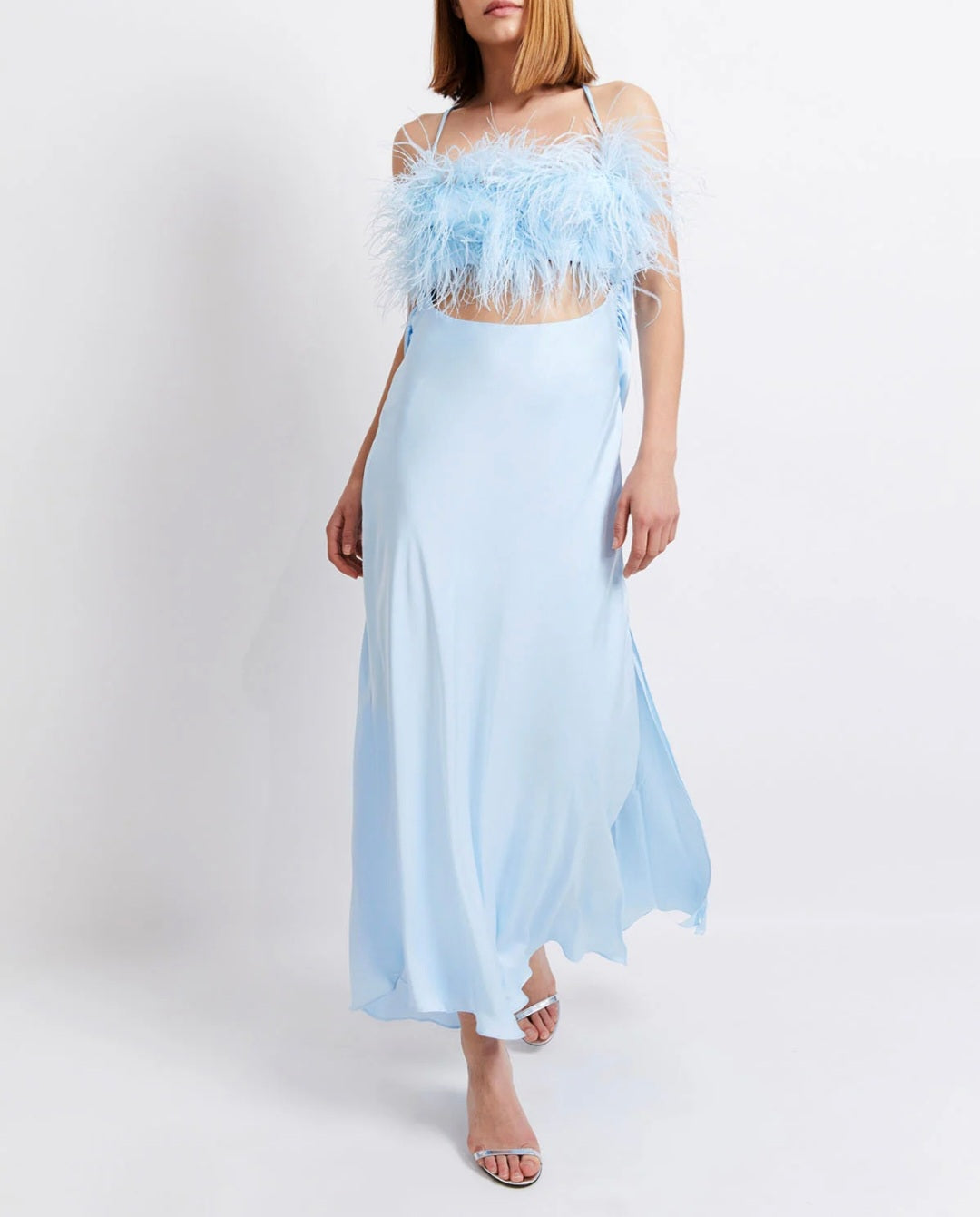 Blue Maxi Feather Dress | Strap Dress | Feather Dress | Backless Dress