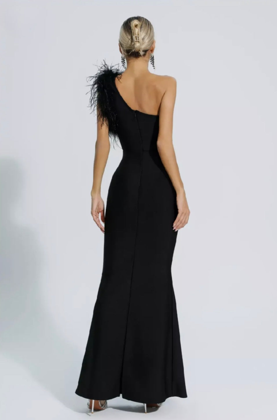 Black Feather Dress | Maxi Dress | Black Dress | One Shoulder Dress