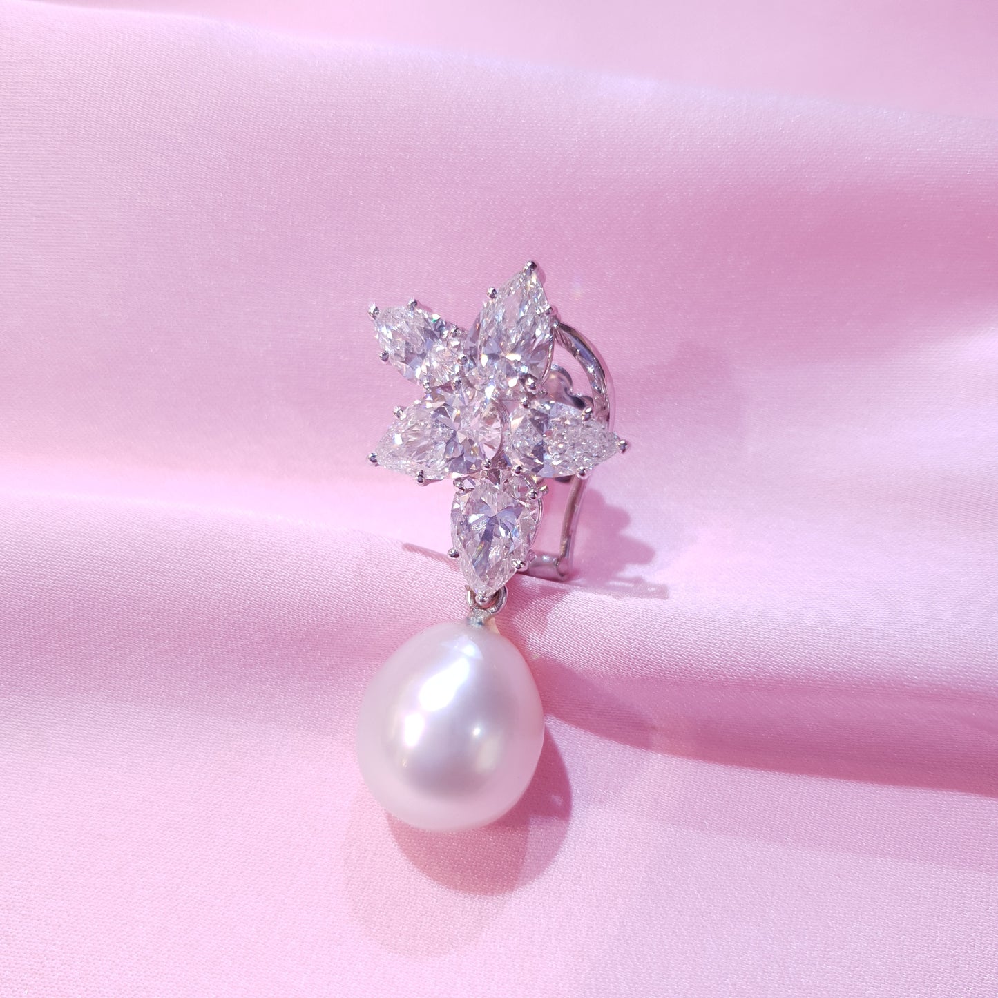 Diamond Earrings with Pearl Drops
