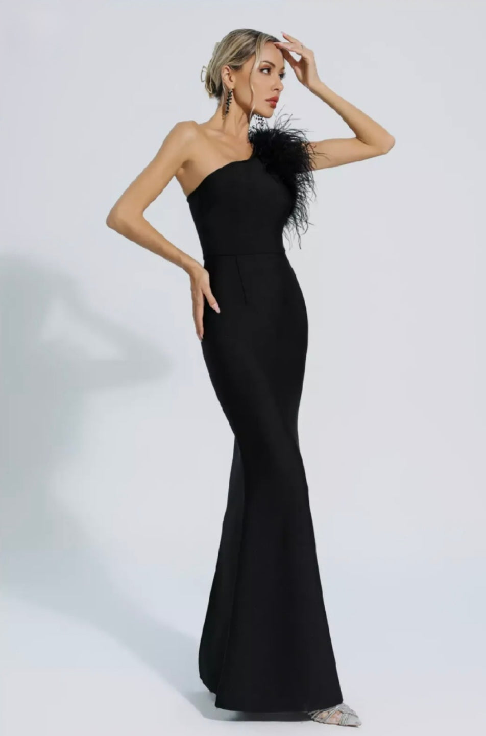 Black Feather Dress | Maxi Dress | Black Dress | One Shoulder Dress