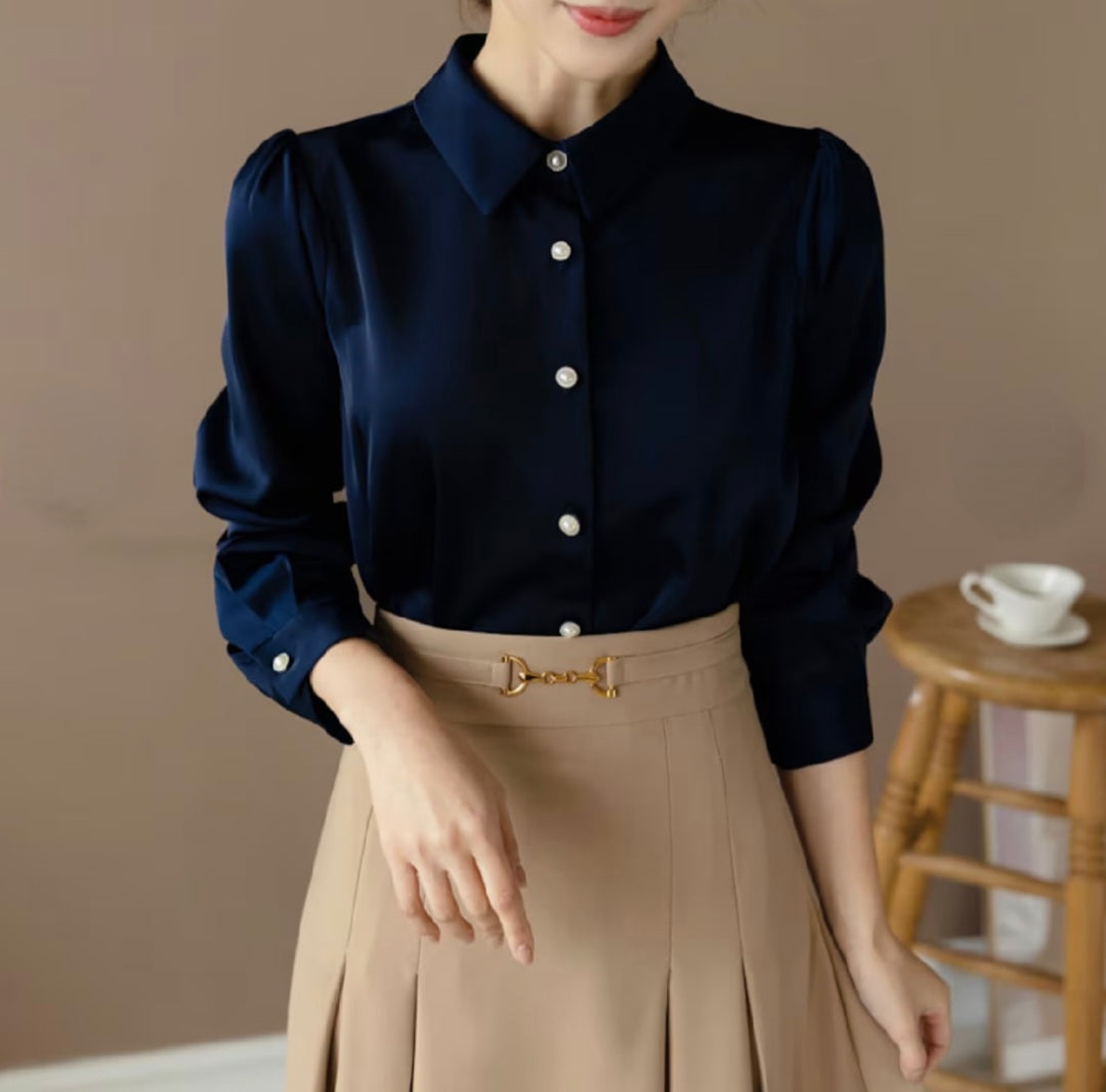 Long Sleeve Shirt with Pearl Buttons and Puffed Sleeves – November 28