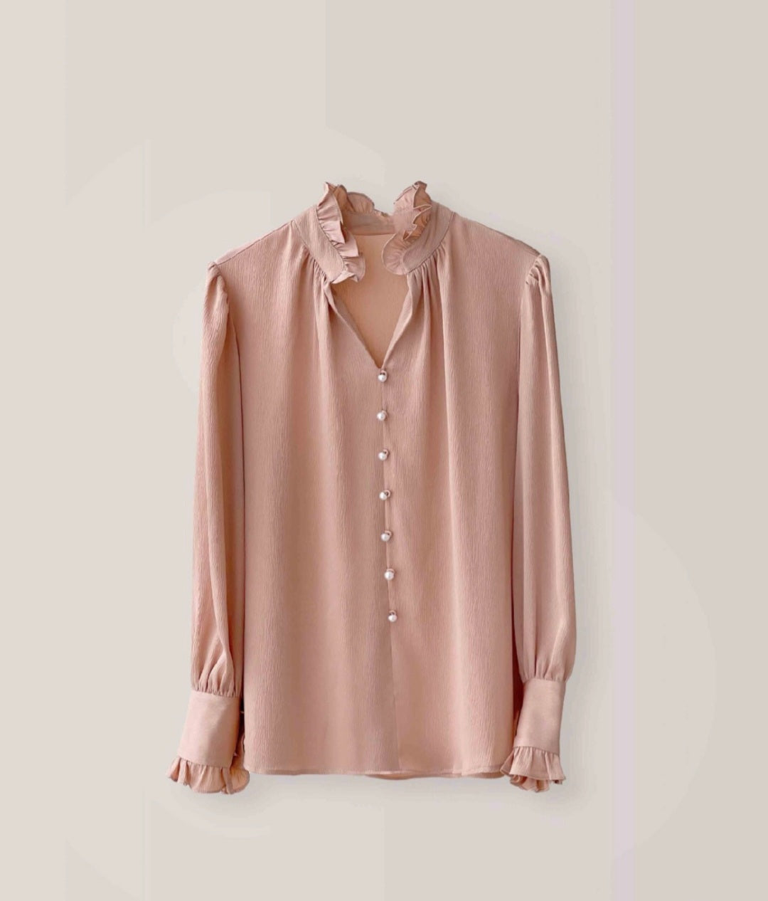 Long Sleeve Top with Frills and Pearl Buttons – Elegant Top for Women