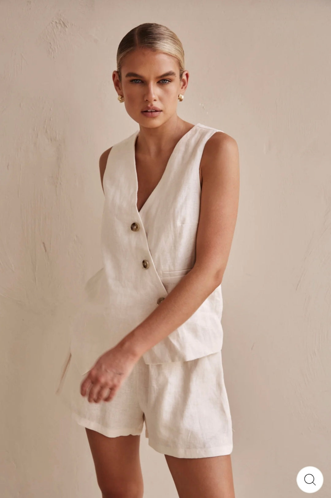 Off-White Asymmetric  Linen Vest| V-Neck Vest | Linen Vest | Linen Clo