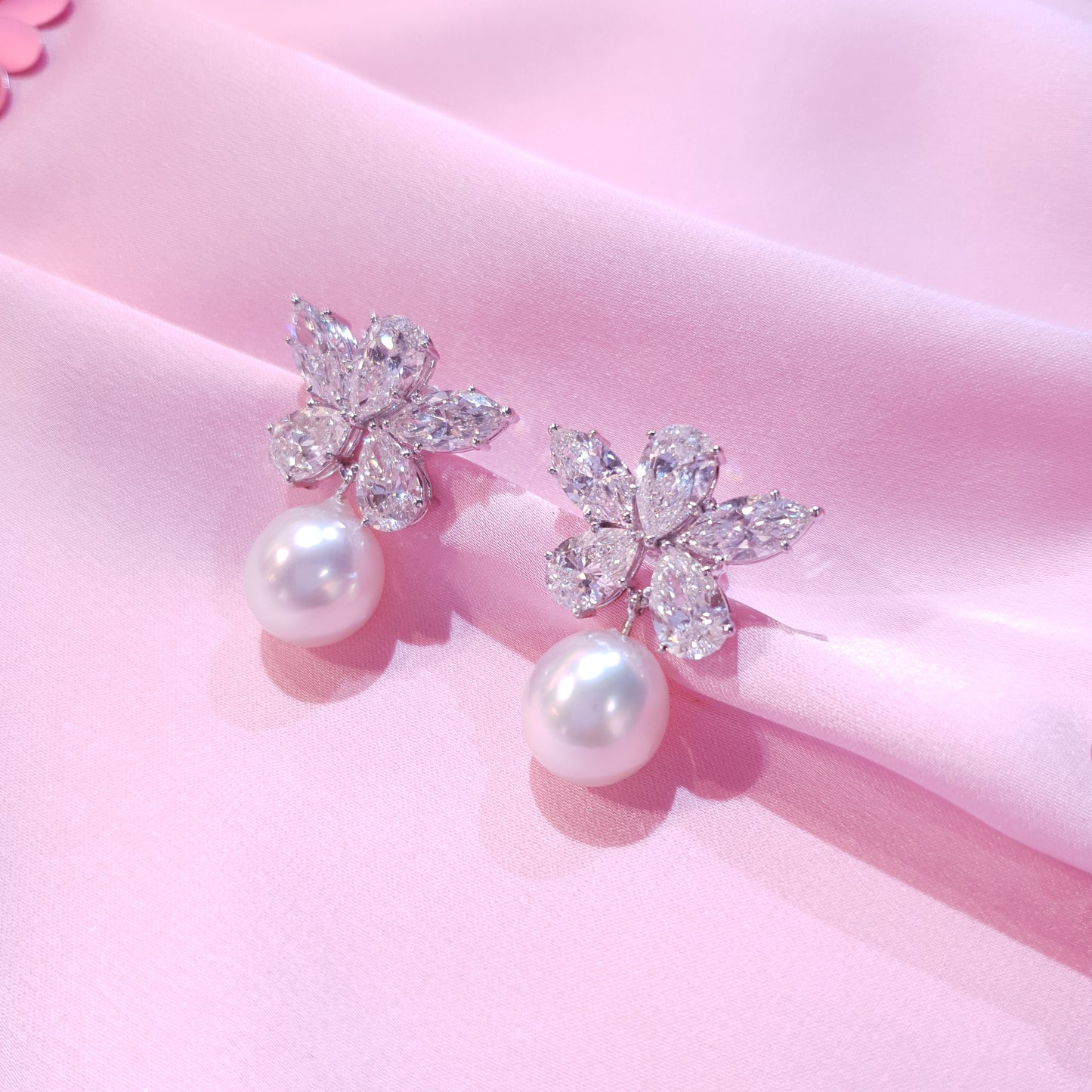 Butterfly Diamond Earrings with Pearl Drops