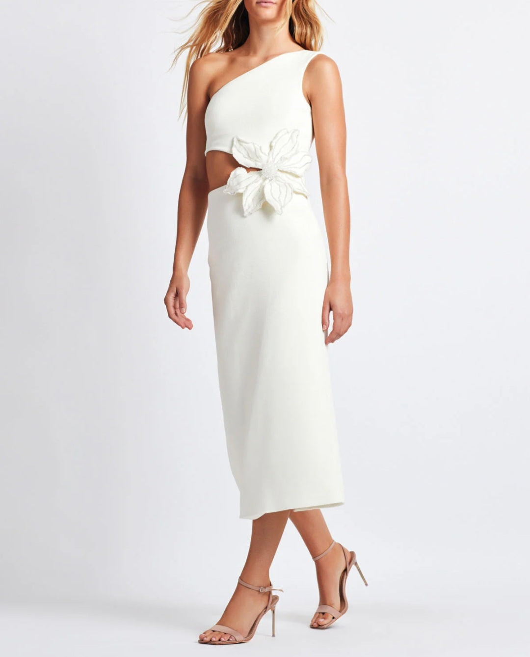 White One Shoulder Maxi Dress | Asymmetric Dress | Applique Dress | Su