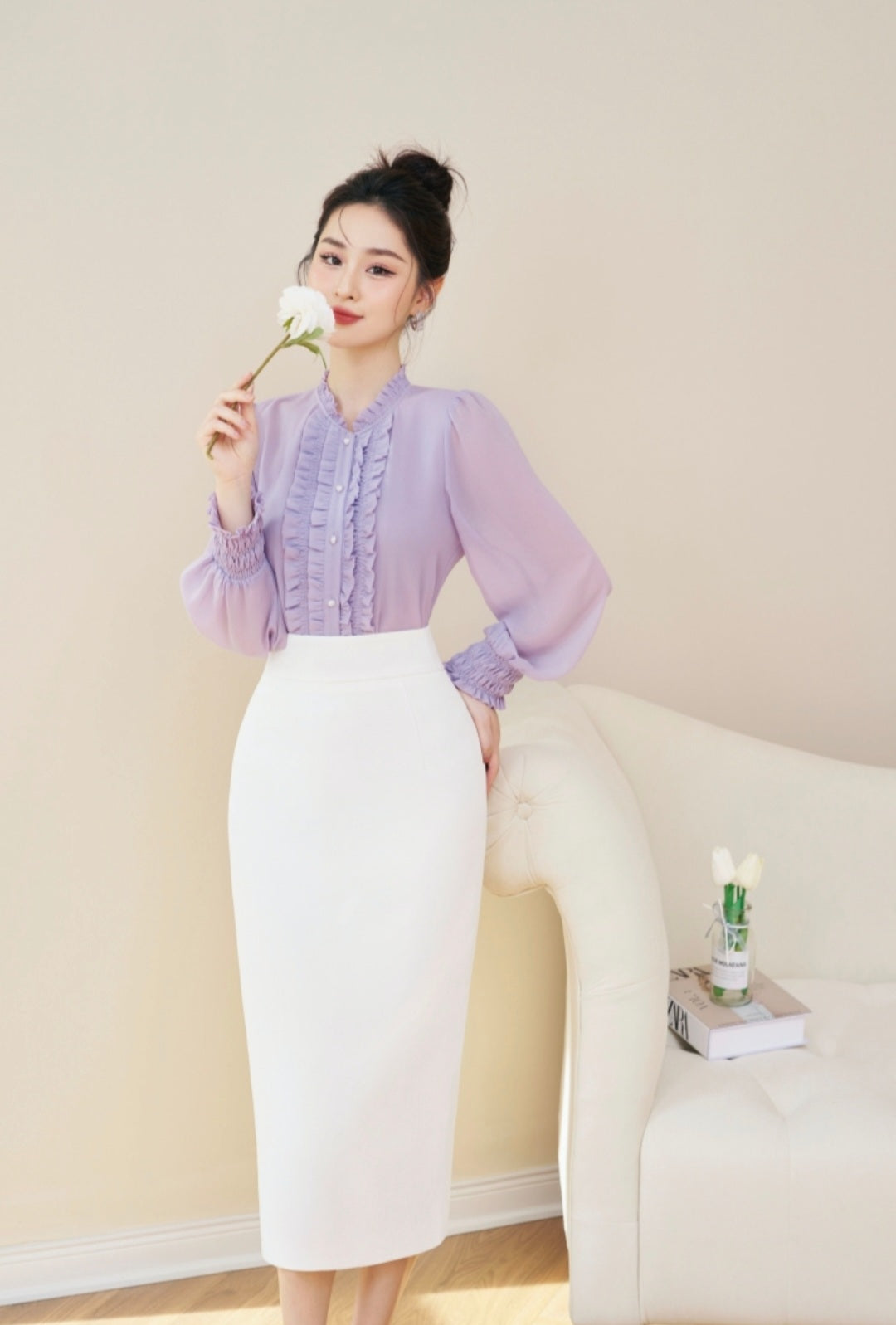 Shirt with Frills and Smocked Cuffs – Elegant Shirt for Women