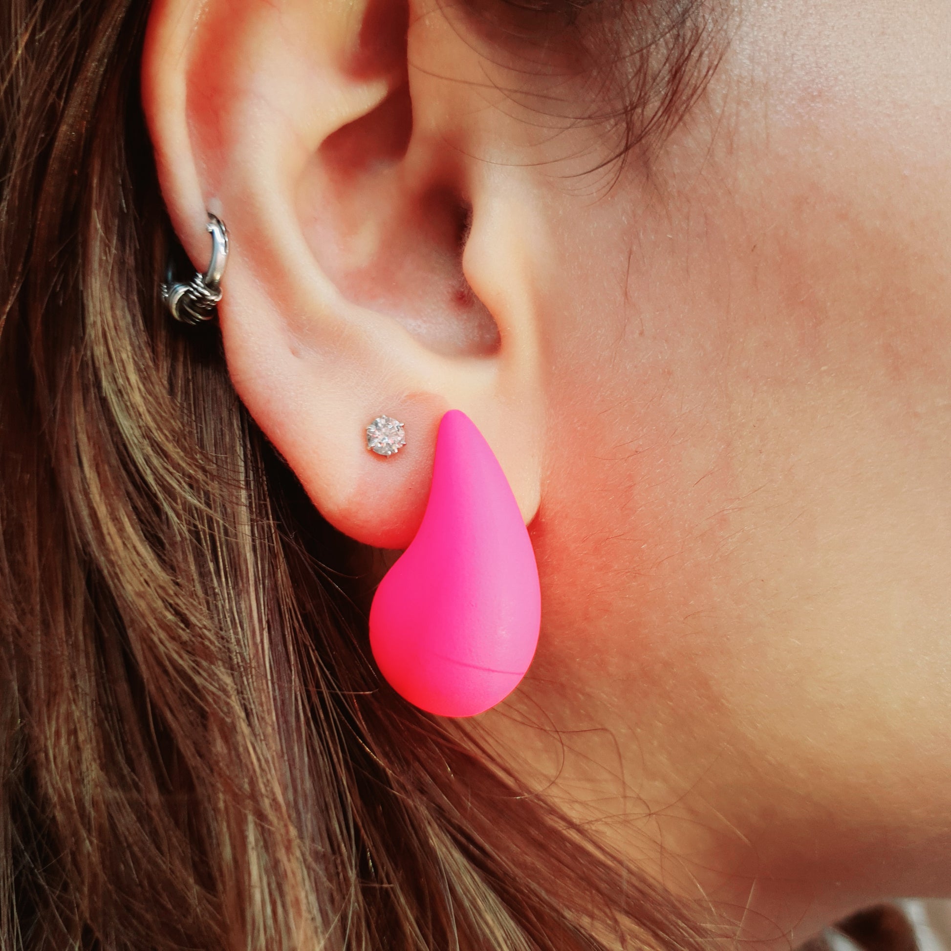 Neon Pink Tear Drop Earring