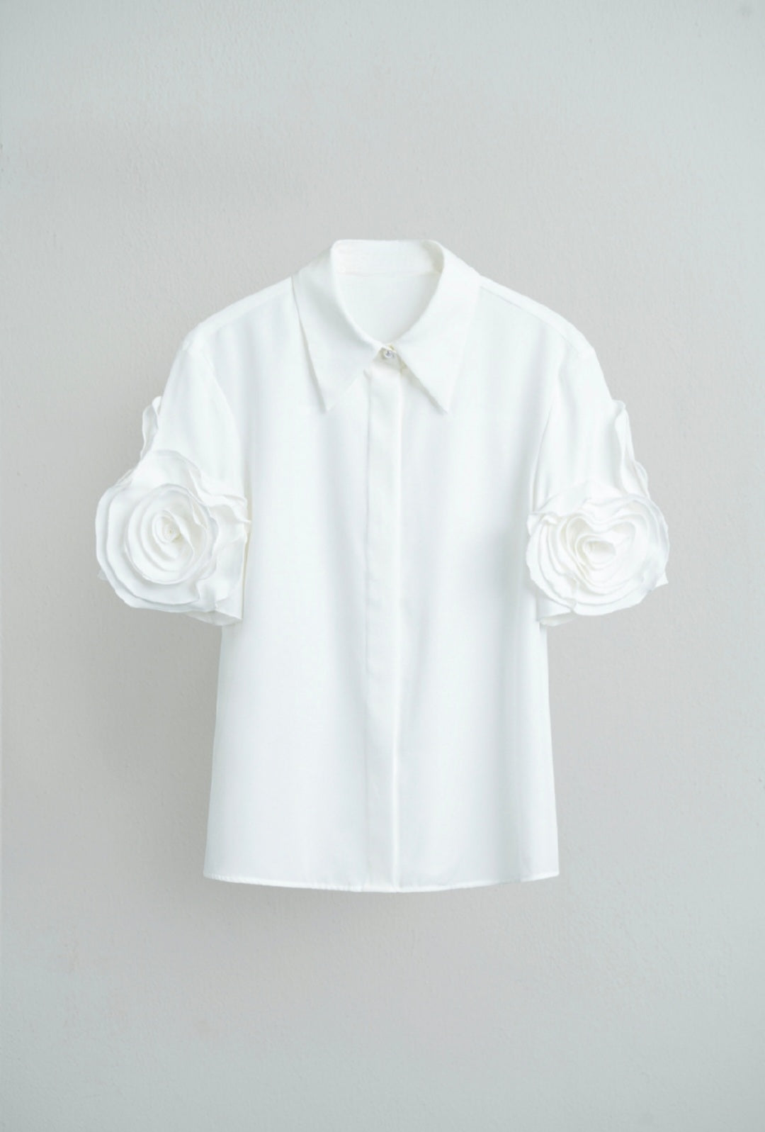 White Shirt for Women with Short Sleeves and Floral Details