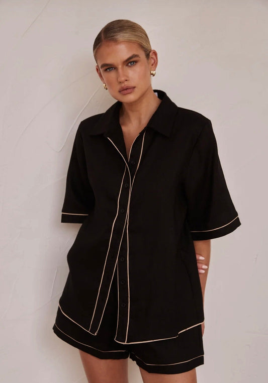 Black Cotton Shirt | Poplin Cotton Shirt