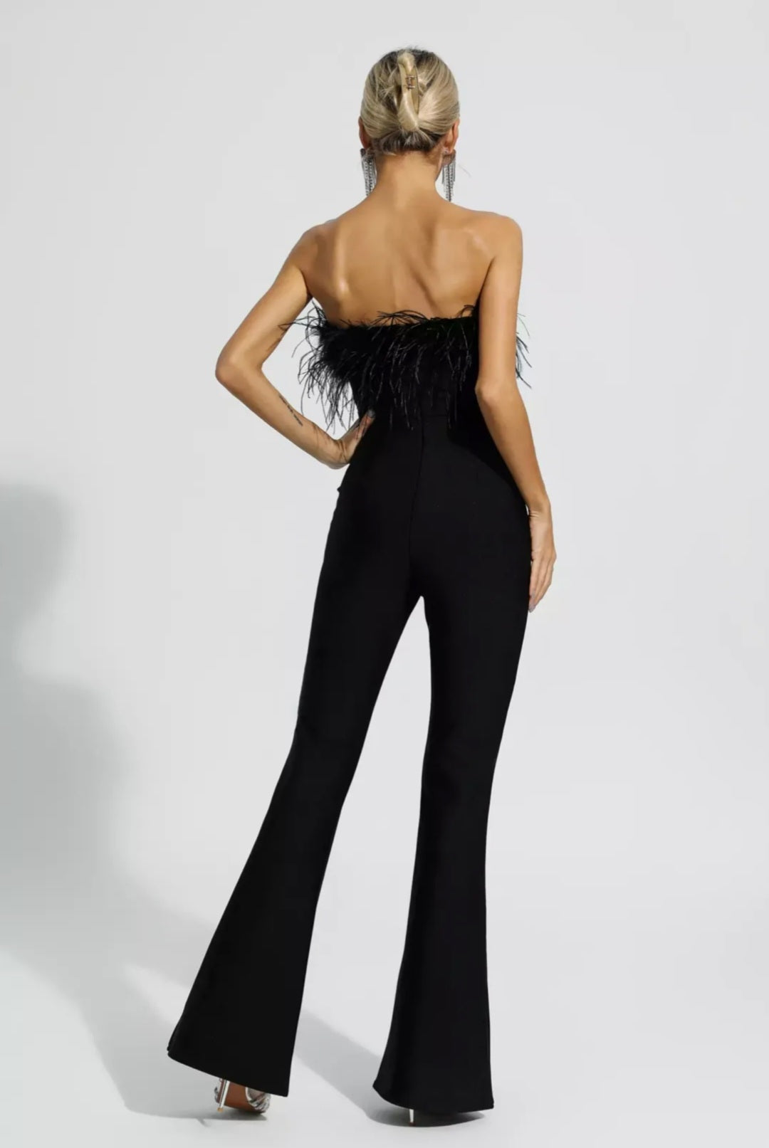 Black Jumpsuit with Ostrich Feathers | Tube Jumpsuit | Feather Jumpsui