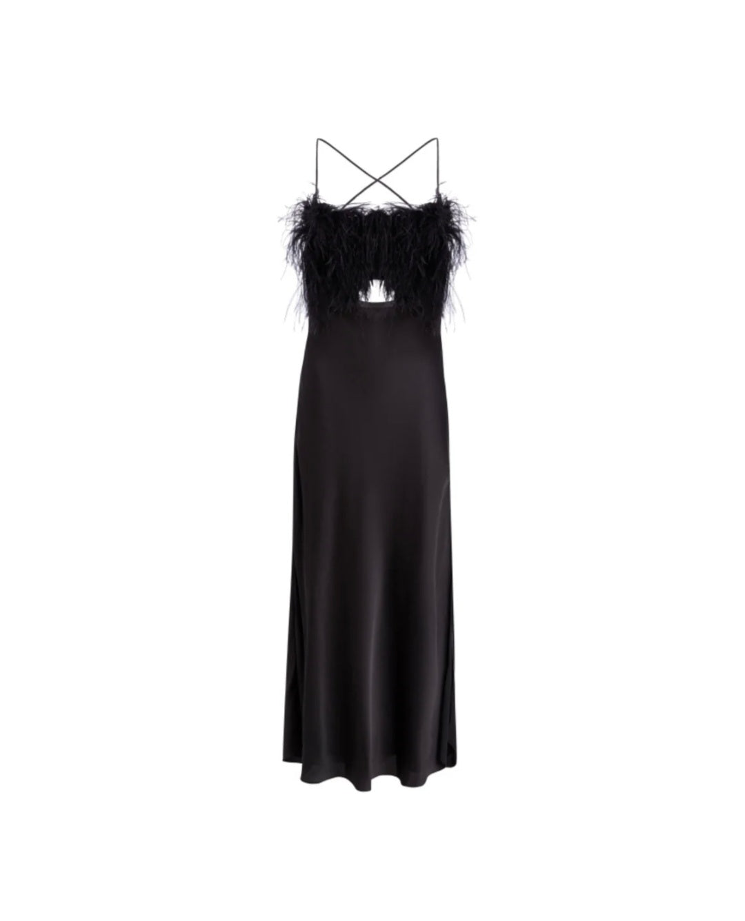 Black Maxi Feather Dress | Strap Dress | Feather Dress | Backless Dres