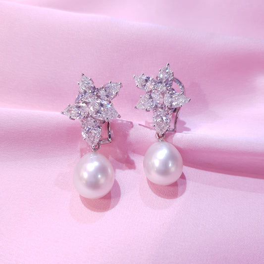 Diamond Earrings with Pearl Drops