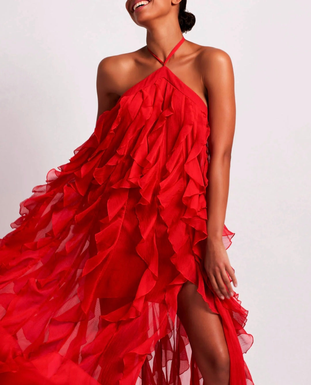 Red Chiffon Dress | Maxi Dress | Chiffon Dress | Red Dress | Frill Dre