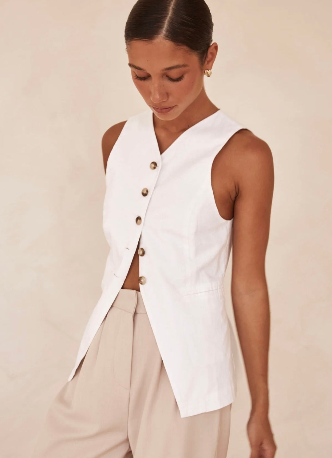 White Linen Vest| V-Neck Vest | Linen Vest | Linen Clothing | 100% Org