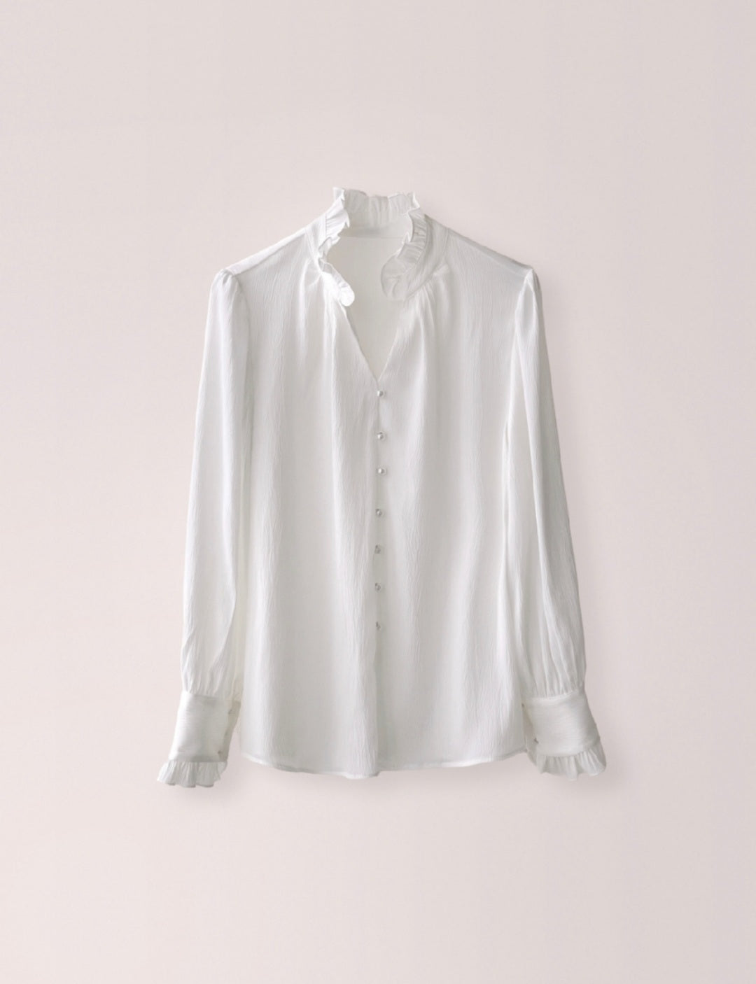 Long Sleeve Top with Frills and Pearl Buttons – Elegant Top for Women