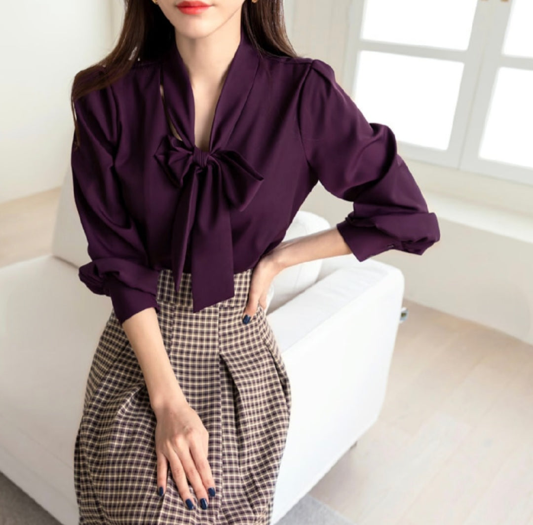 Tie-Up Top with Full Sleeves and Neck Tie – Elegant for Women