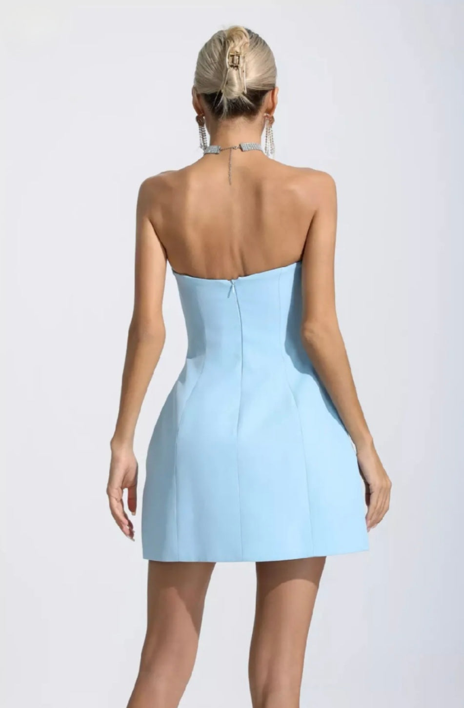 Sky Blue Crepe Tube Dress | Mini Dress | Crepe Dress | Tube Dress