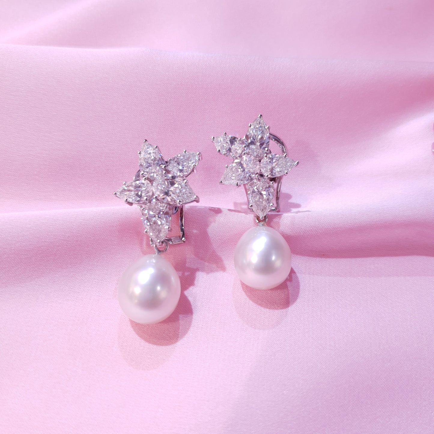 Diamond Earrings with Pearl Drops