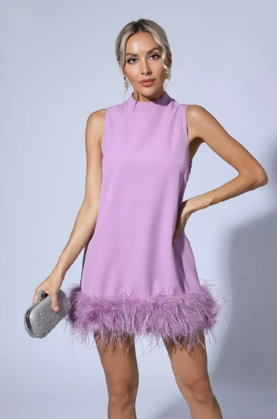 Lavender A-Line Dress | Mini Dress | Crepe Dress | Feather Dress