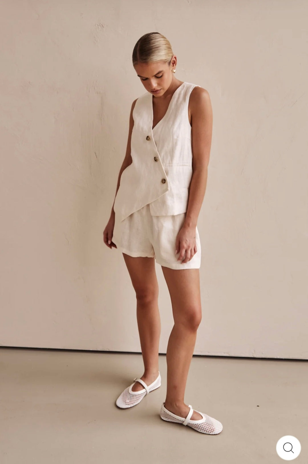 Off-White Asymmetric  Linen Vest| V-Neck Vest | Linen Vest | Linen Clo