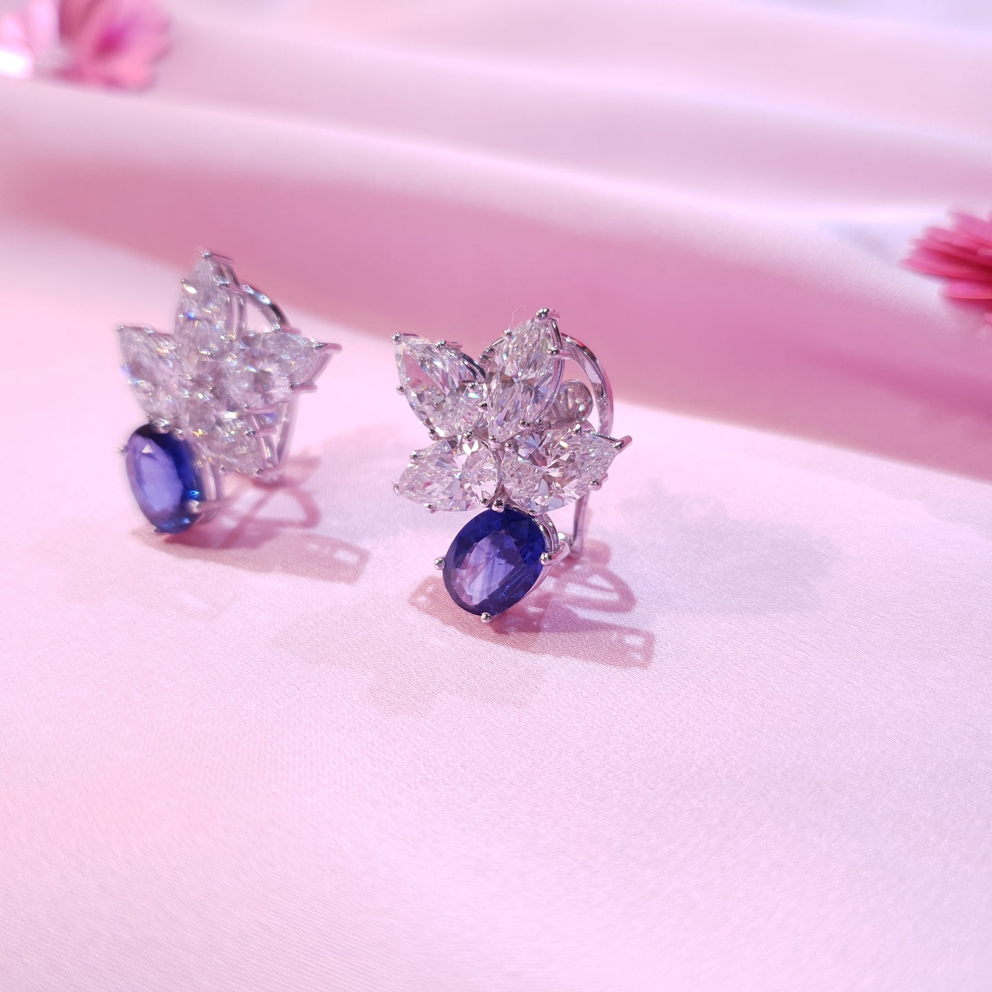 Blue Sapphire and Diamond Earrings