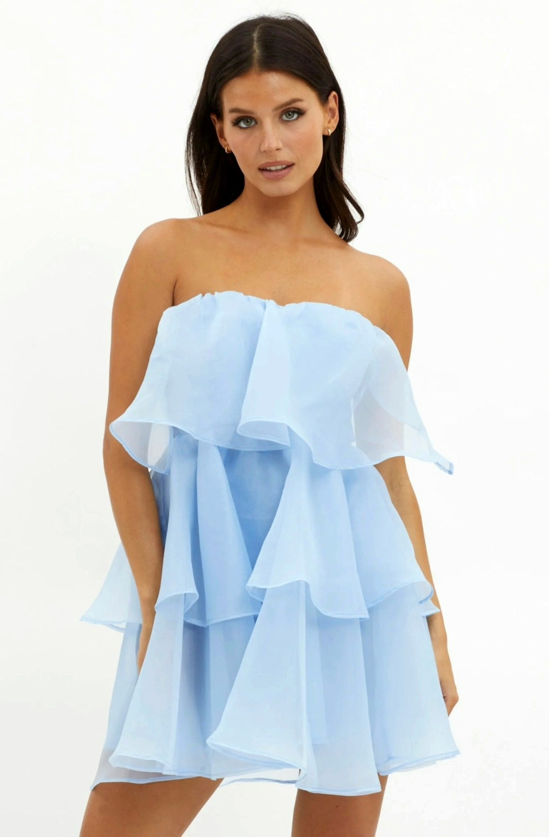 Sky Blue Organza Tube Dress | Mini Dress | Organza Dress