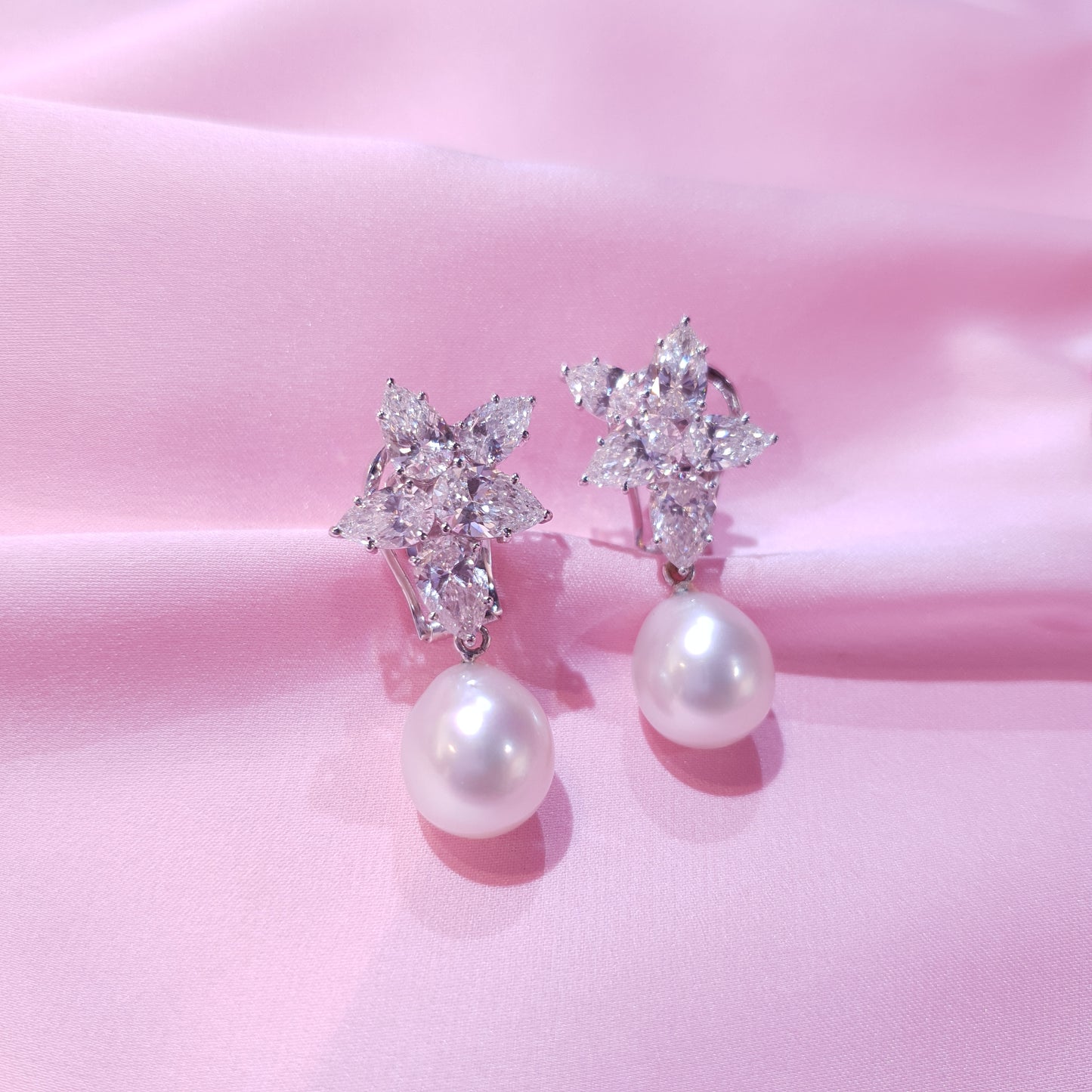 Diamond Earrings with Pearl Drops