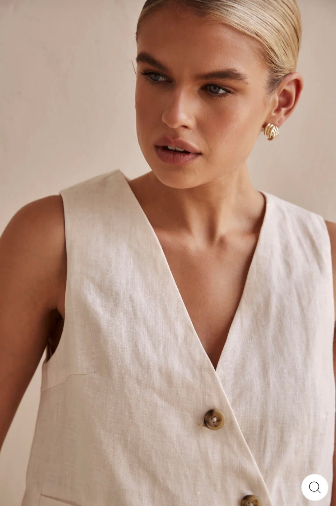 Off-White Asymmetric  Linen Vest| V-Neck Vest | Linen Vest | Linen Clo