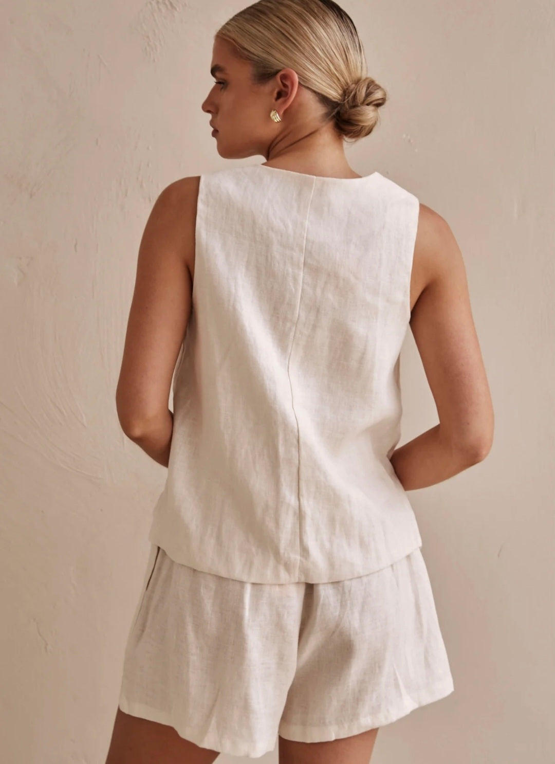 Off-White Asymmetric  Linen Vest| V-Neck Vest | Linen Vest | Linen Clo