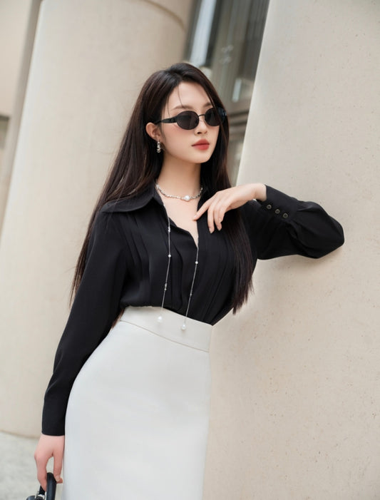 Long Sleeve Top with Pleated Design – Elegant Top for Women