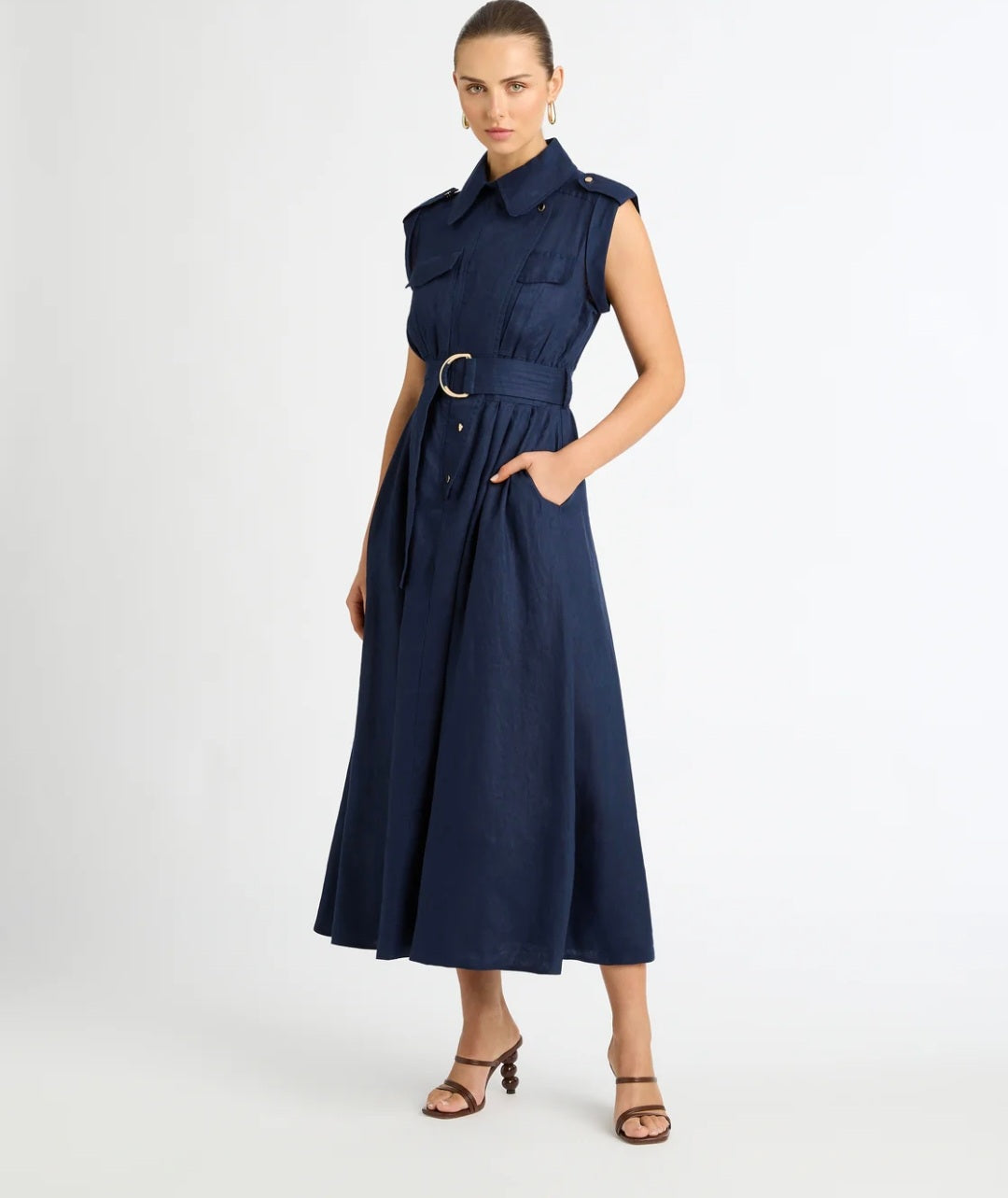 Navy Blue Linen Clothing for Women | Organic Linen Maxi Dress