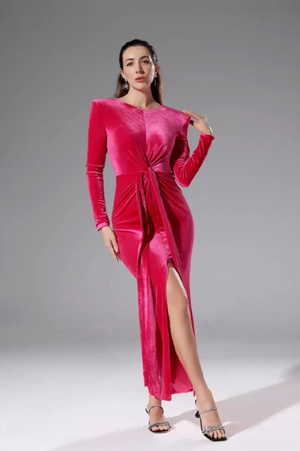 Hot Pink Velvet Maxi Dress | Maxi Dress | Velvet Dress