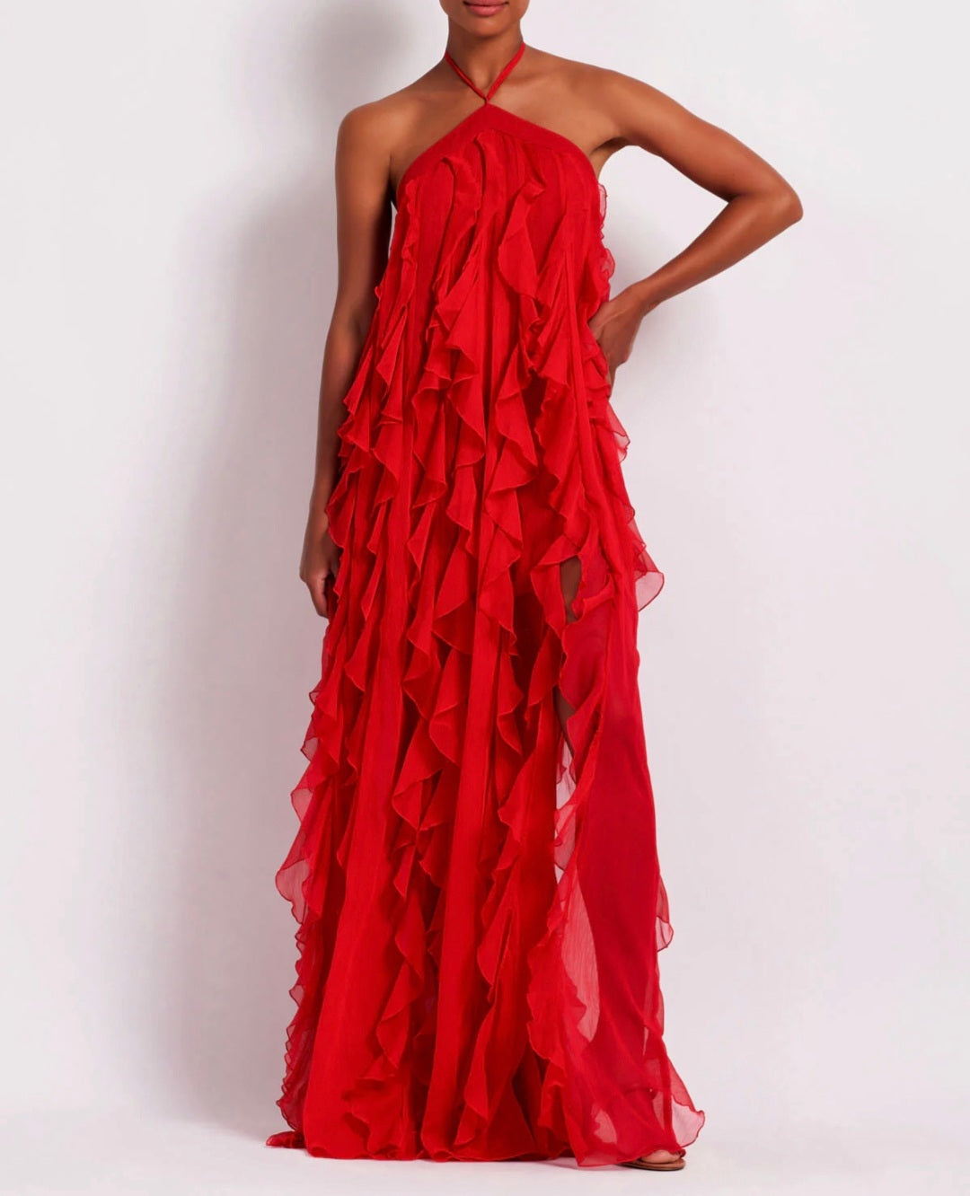 Red Chiffon Dress | Maxi Dress | Chiffon Dress | Red Dress | Frill Dre