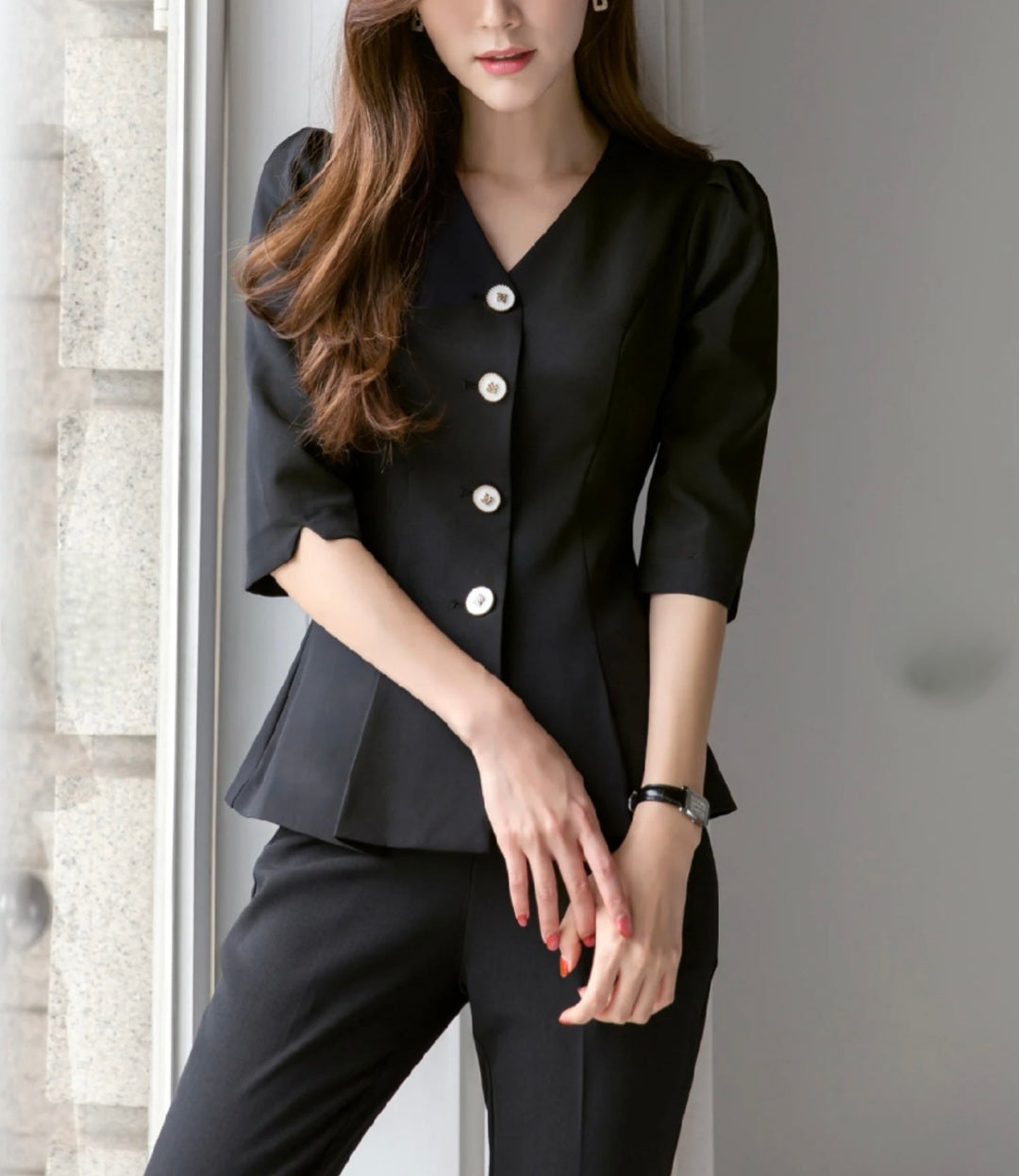 Elegant Unique Peplum Top Jacket | Korean Style Feminine Style V Neck 