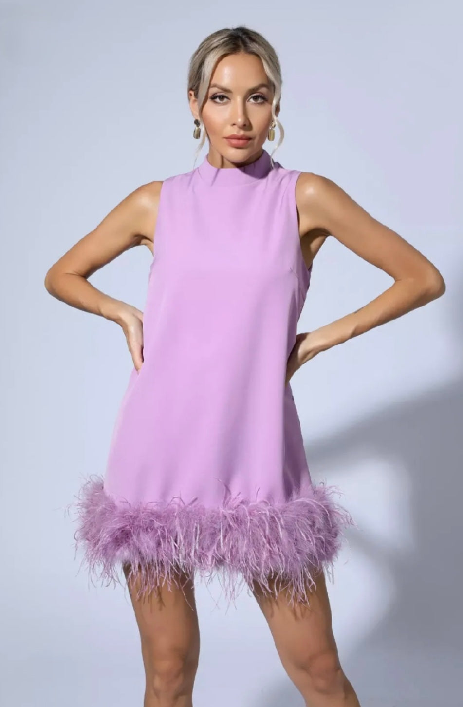 Lavender A-Line Dress | Mini Dress | Crepe Dress | Feather Dress