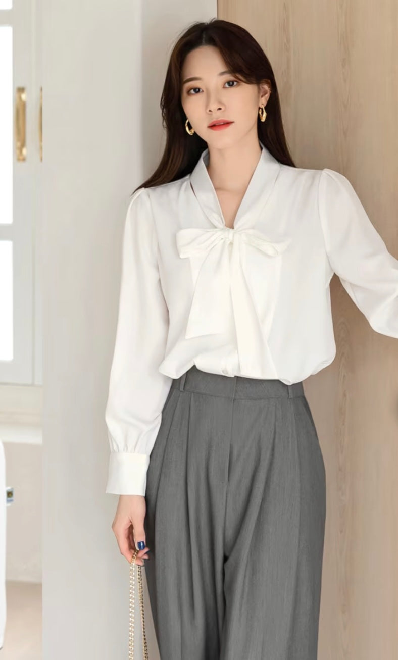 Tie-Up Top with Full Sleeves and Neck Tie – Elegant for Women