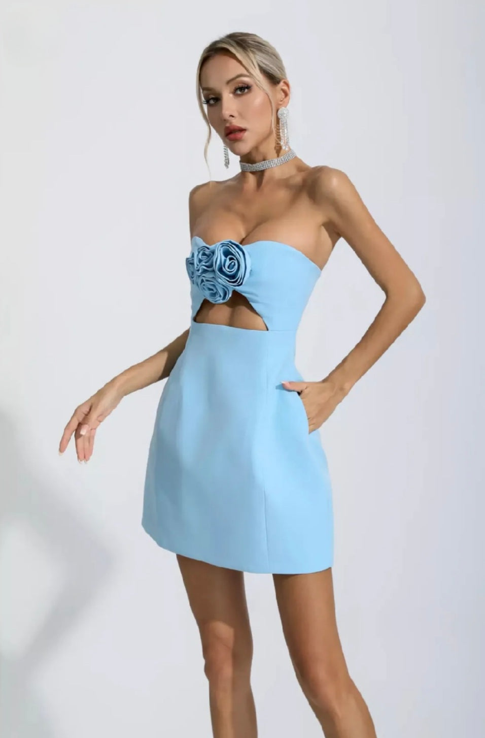 Sky Blue Crepe Tube Dress | Mini Dress | Crepe Dress | Tube Dress