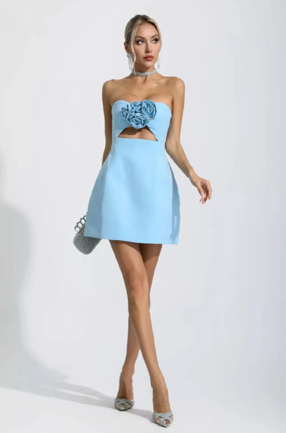 Sky Blue Crepe Tube Dress | Mini Dress | Crepe Dress | Tube Dress