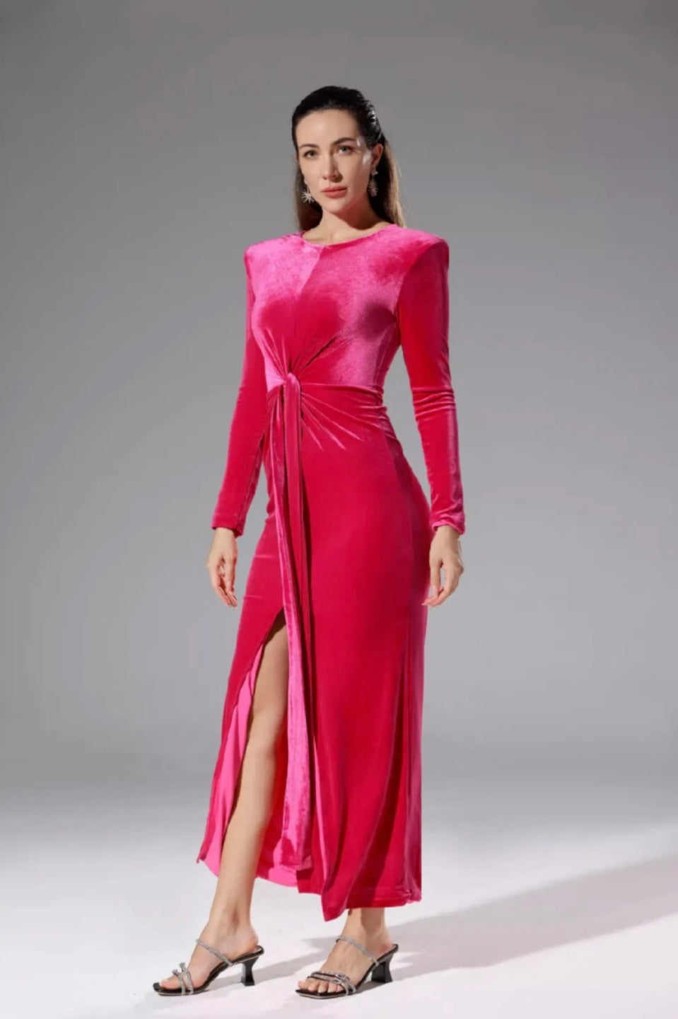 Hot Pink Velvet Maxi Dress | Maxi Dress | Velvet Dress