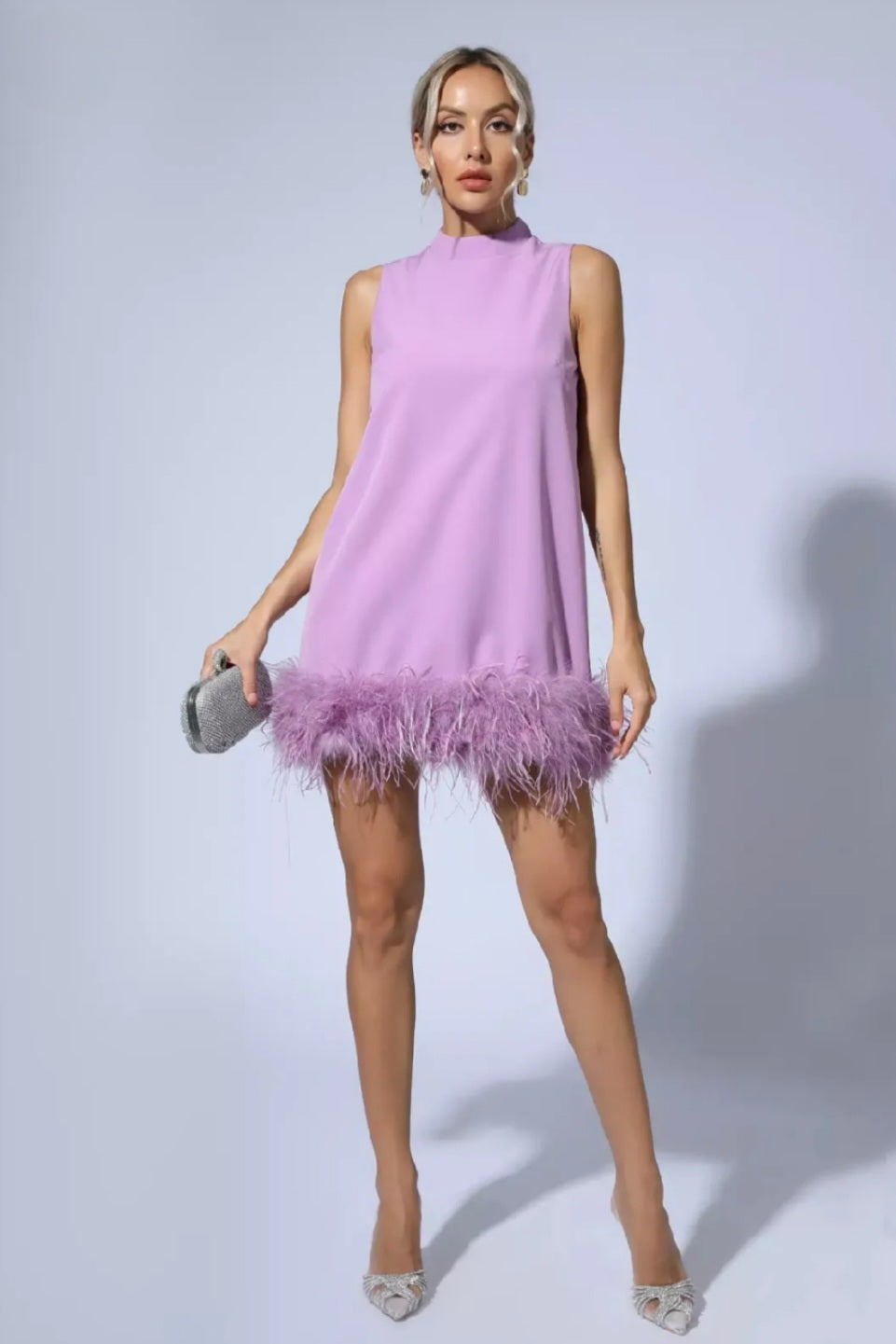 Lavender A-Line Dress | Mini Dress | Crepe Dress | Feather Dress