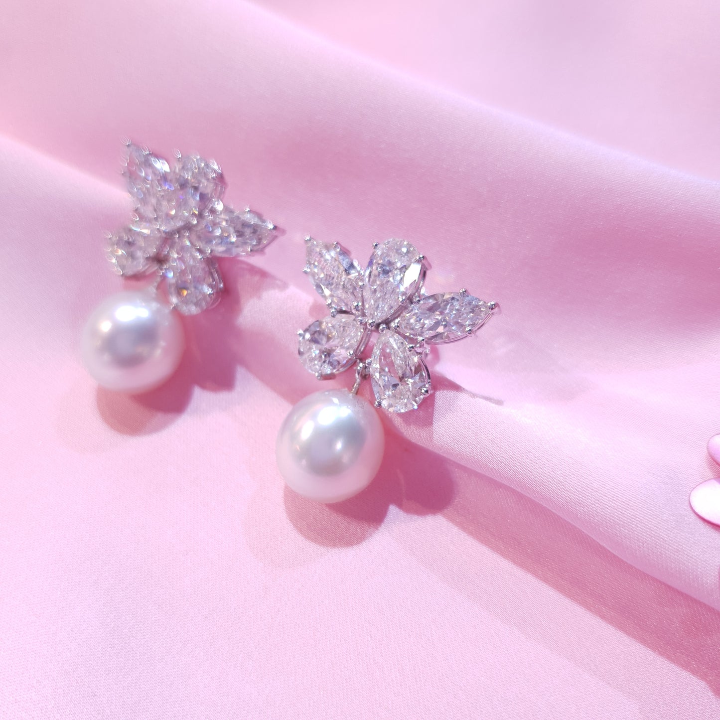Butterfly Diamond Earrings with Pearl Drops