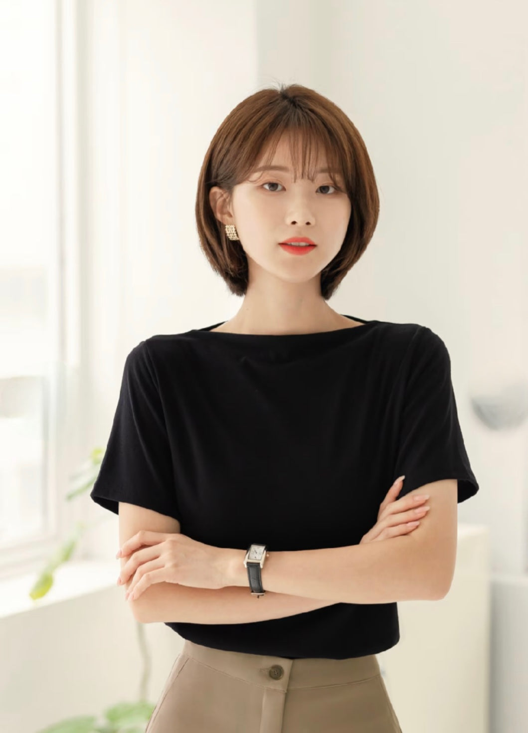 Short Sleeve Boat Neck Top | Korean Style Top | Office Look Top | Ever