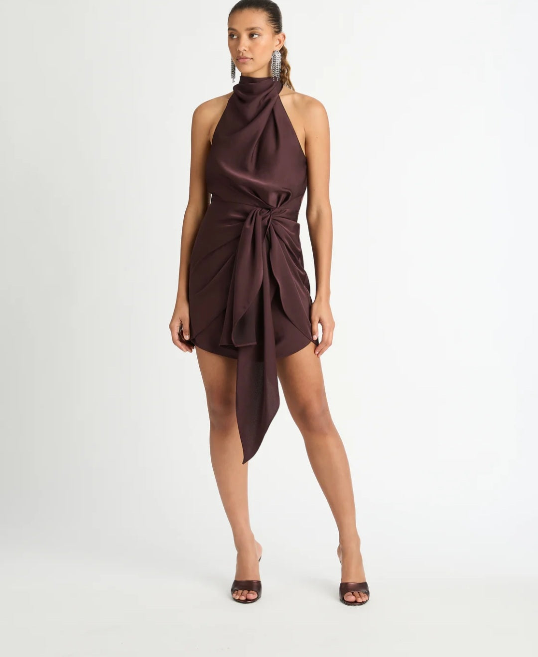 Brown Satin Halter Dress | Mini Dress | Satin Dress | Summer Clothing