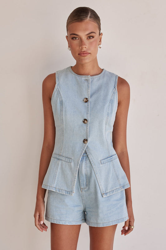 Denim Vest - Sleeveless Jean Vest for Women with Front Pockets